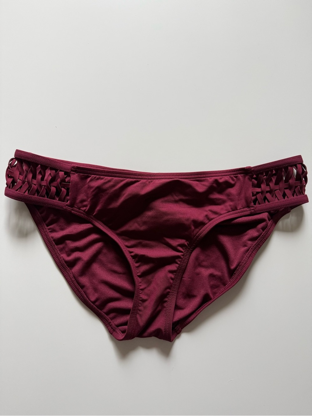 Kenneth Cole Maroon Bikini Bottom with Woven Side Panels
